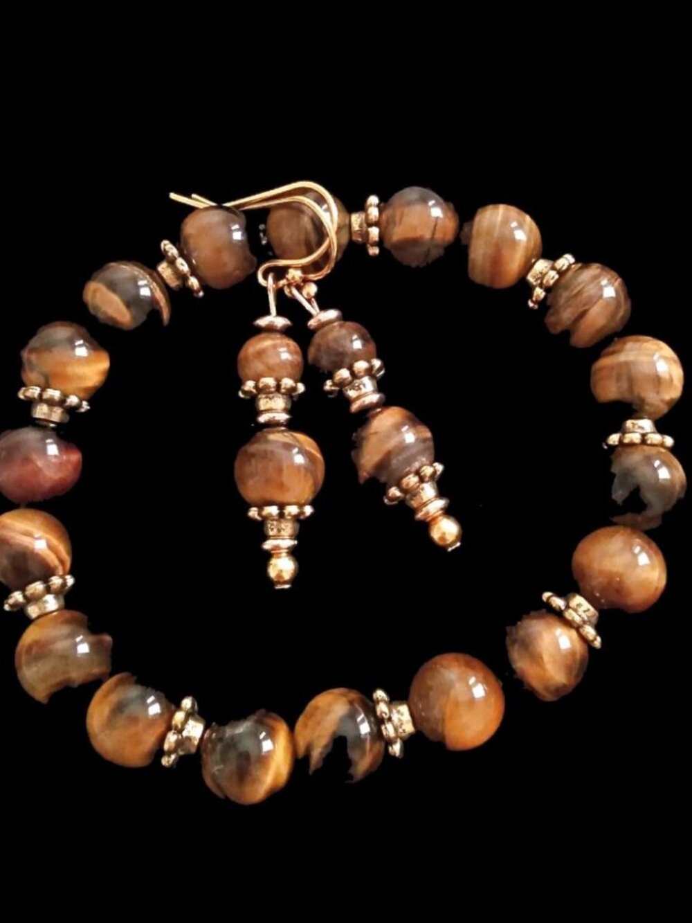 Handcrafted Tigereye Stretch Bracelet & Matching Earrings